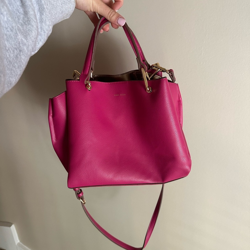 Anne Klein Hot Pink Leather Shoulder Tote